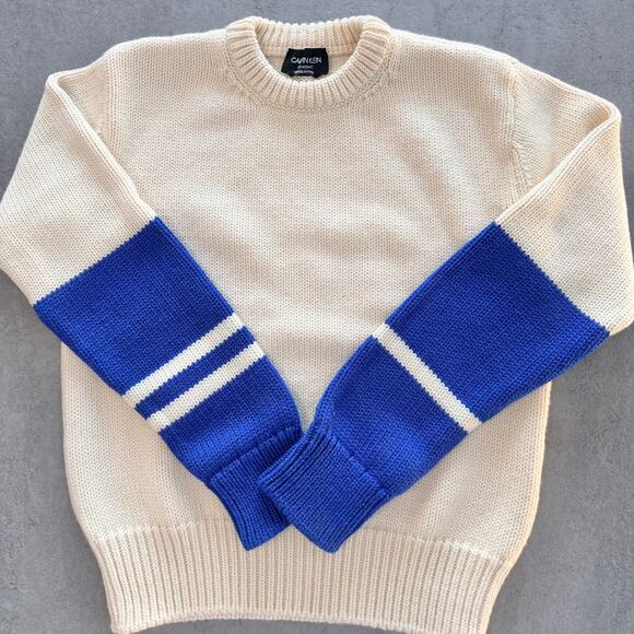 CALVIN KLEIN 205W39THNYC Men's Wool Cream and Blue Crew - M - Picture 7 of 8